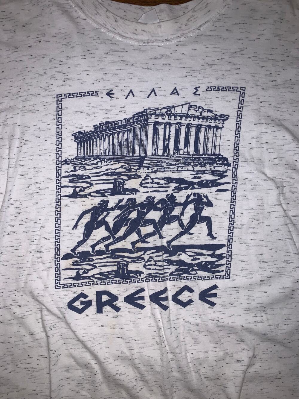 Vintage 90s Greece Parthenon Marathon Graphic T-Shirt Gray Large XL